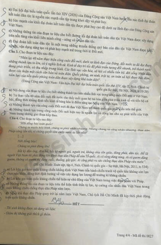 Dap an de thi tot nghiep THPT 2026 mon Su - Ma de 0827