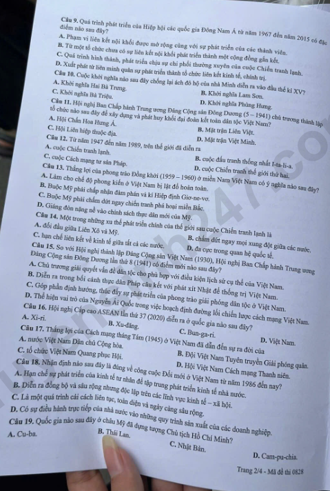 Dap an de thi tot nghiep THPT 2026 mon Su - Ma de 0828 chi tiet