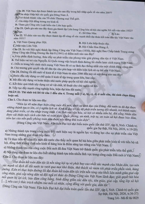 Tra cuu dap an de thi tot nghiep THPT 2026 mon Su - Ma de 0829