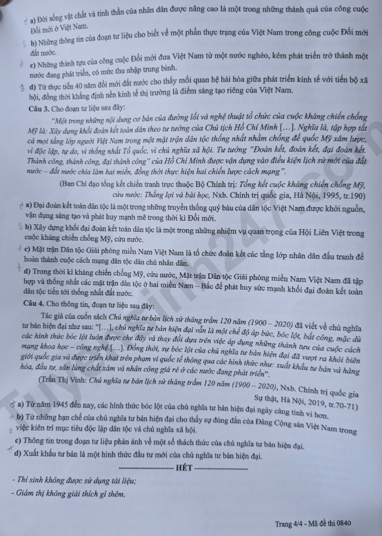 Xem dap an de thi tot nghiep THPT 2026 mon Su ma de 0840