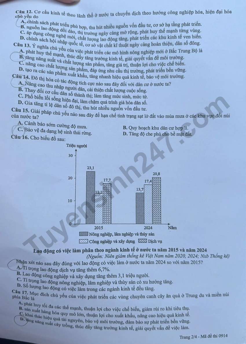 Dap an mon Dia thi tot nghiep THPT 2026 - Ma de 0914