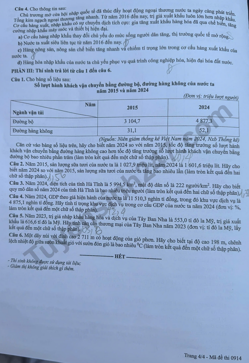 Dap an mon Dia thi tot nghiep THPT 2026 - Ma de 0914