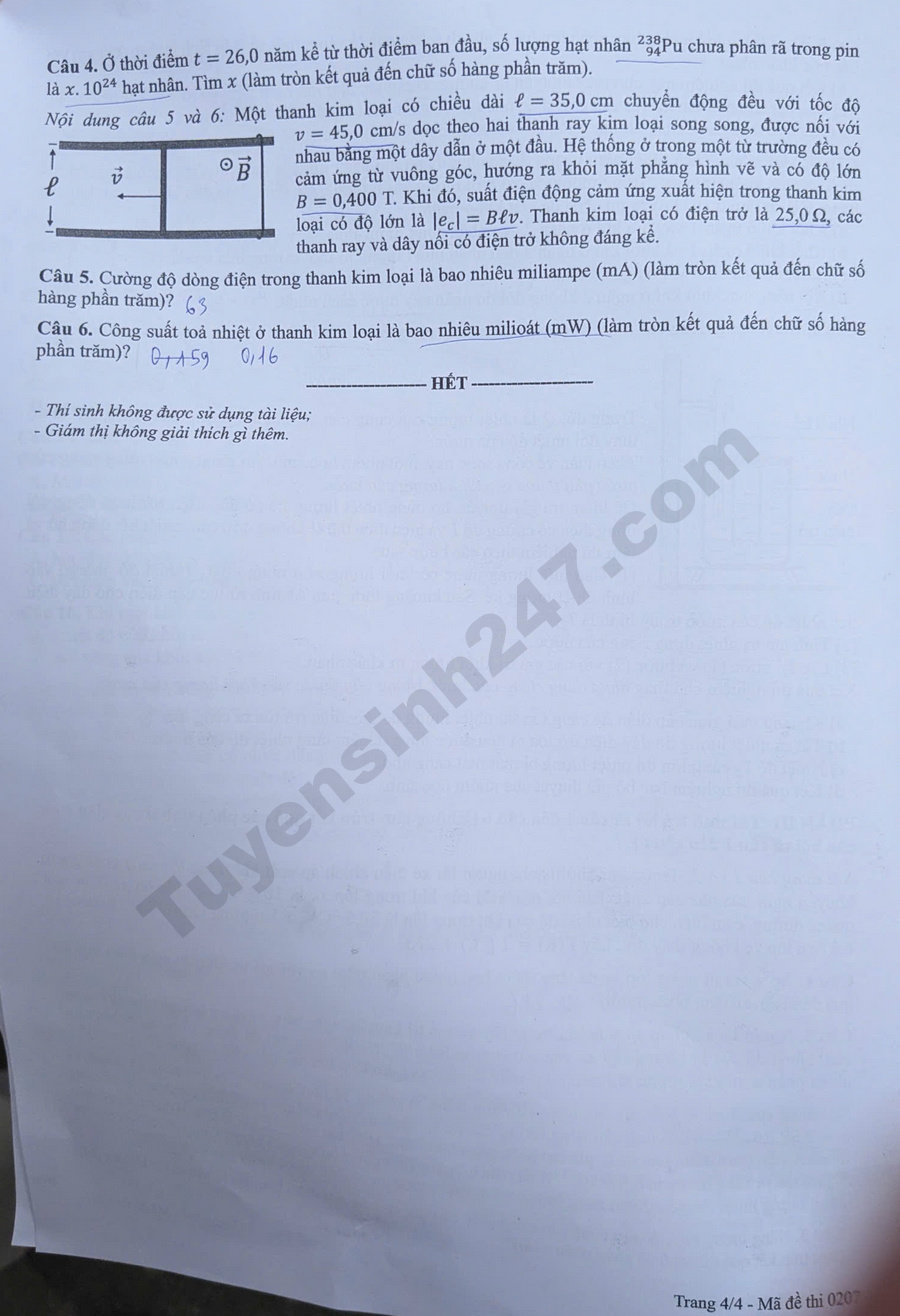 Dap an de thi tot nghiep THPT 2026 mon Ly - Tat ca ma de