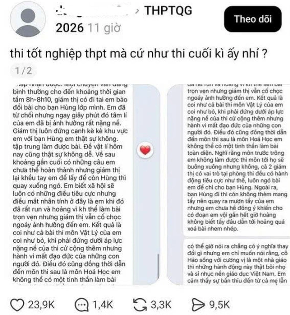 Xac minh phan anh giam thi goi y hoc sinh cho ban xem bai thi