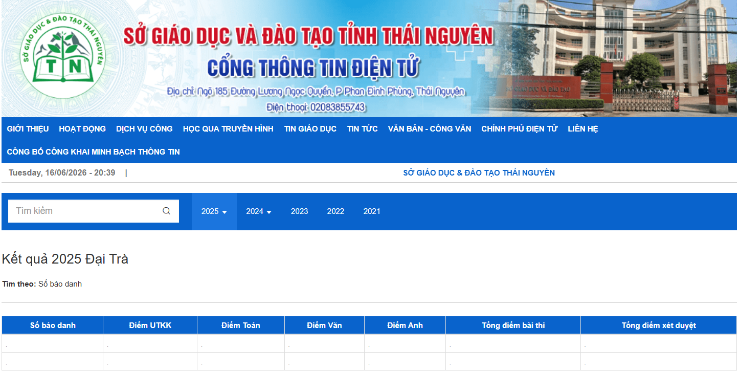 Tra cuu diem thi vao lop 10 Thai Nguyen 2026