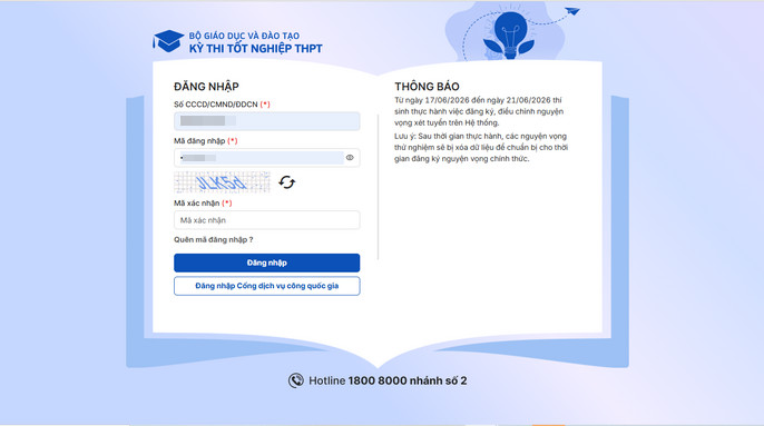Mo he thong dang ky thu nguyen vong xet tuyen dai hoc nam 2026