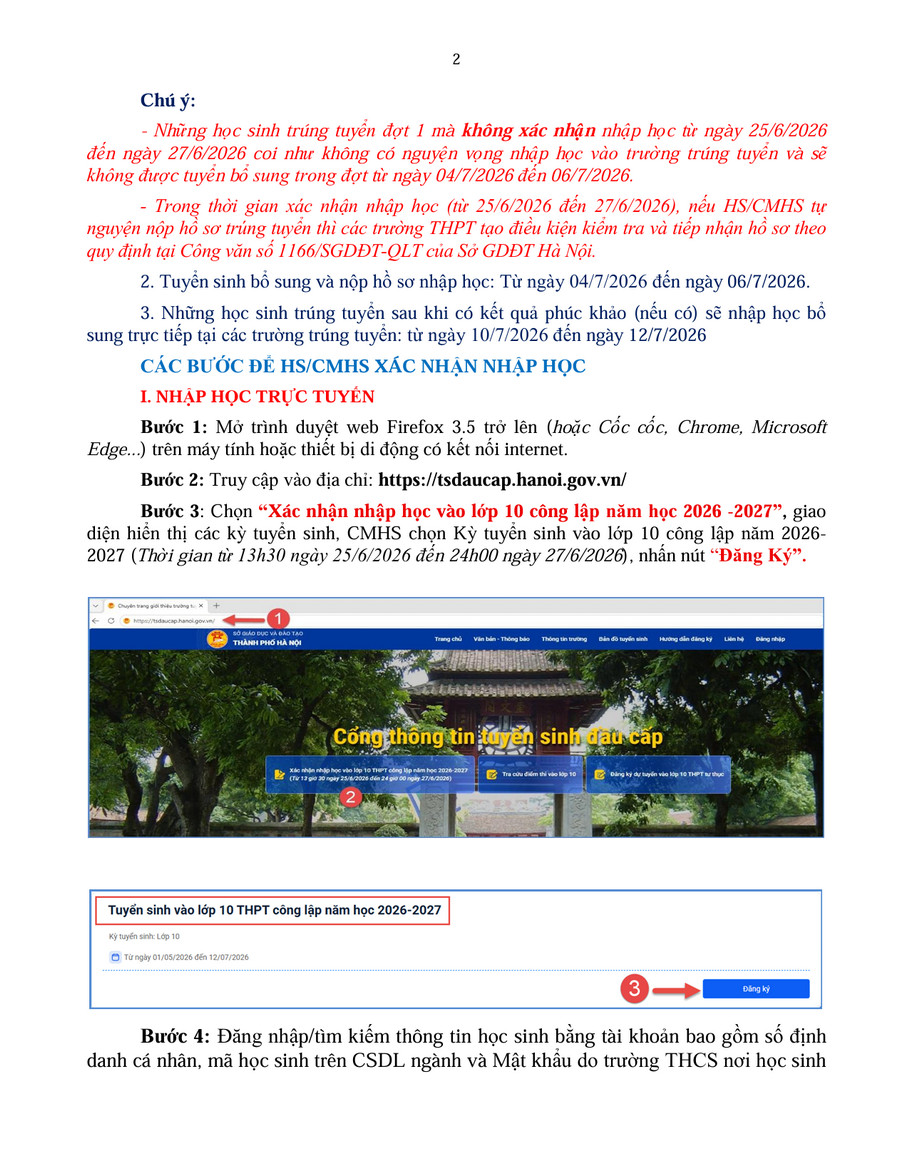 Cac buoc xac nhan nhap hoc lop 10 cong lap Ha Noi nam 2026