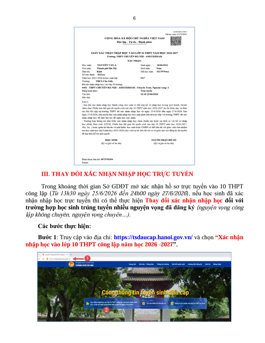 Cac buoc xac nhan nhap hoc lop 10 cong lap Ha Noi nam 2026