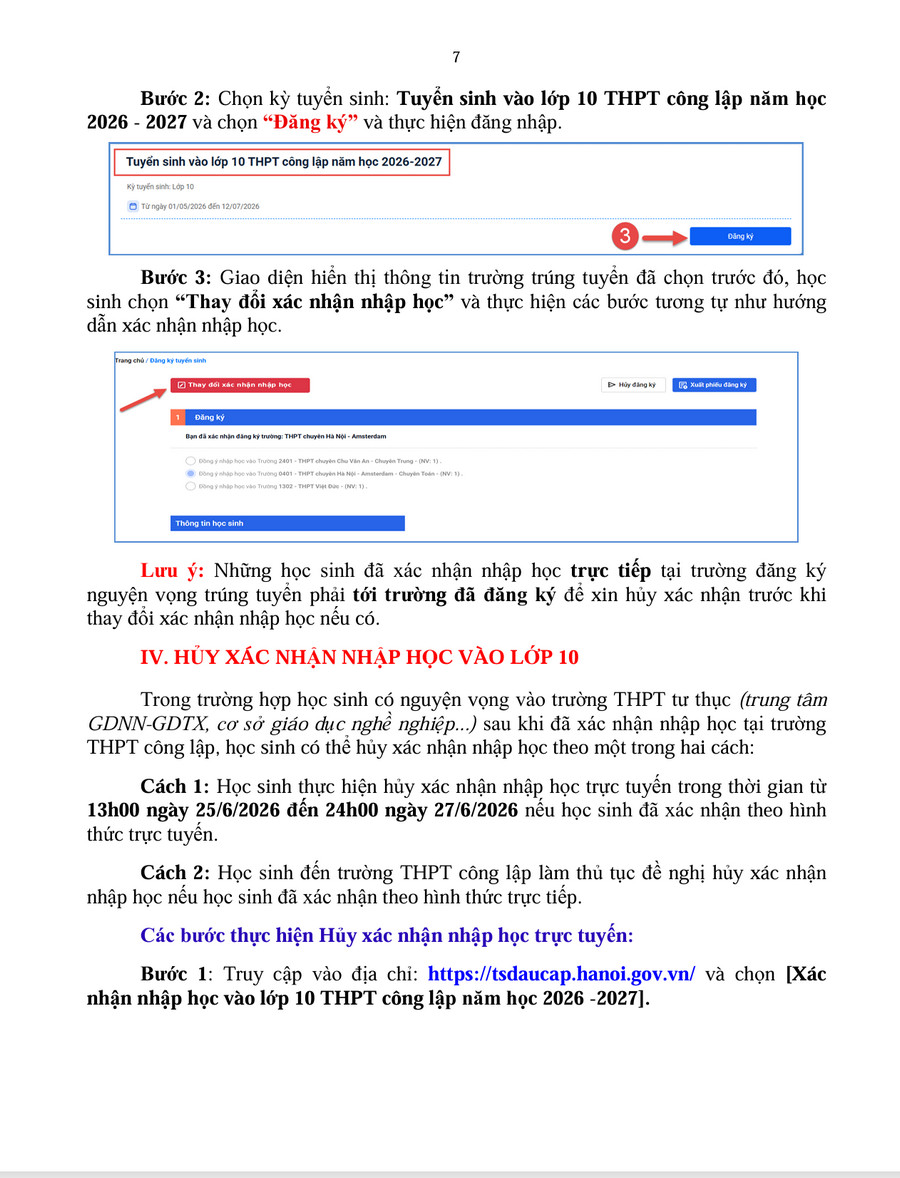 Cac buoc xac nhan nhap hoc lop 10 cong lap Ha Noi nam 2026