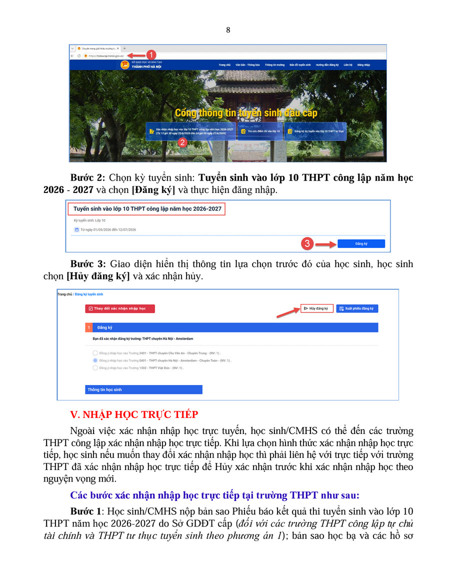 Cac buoc xac nhan nhap hoc lop 10 cong lap Ha Noi nam 2026