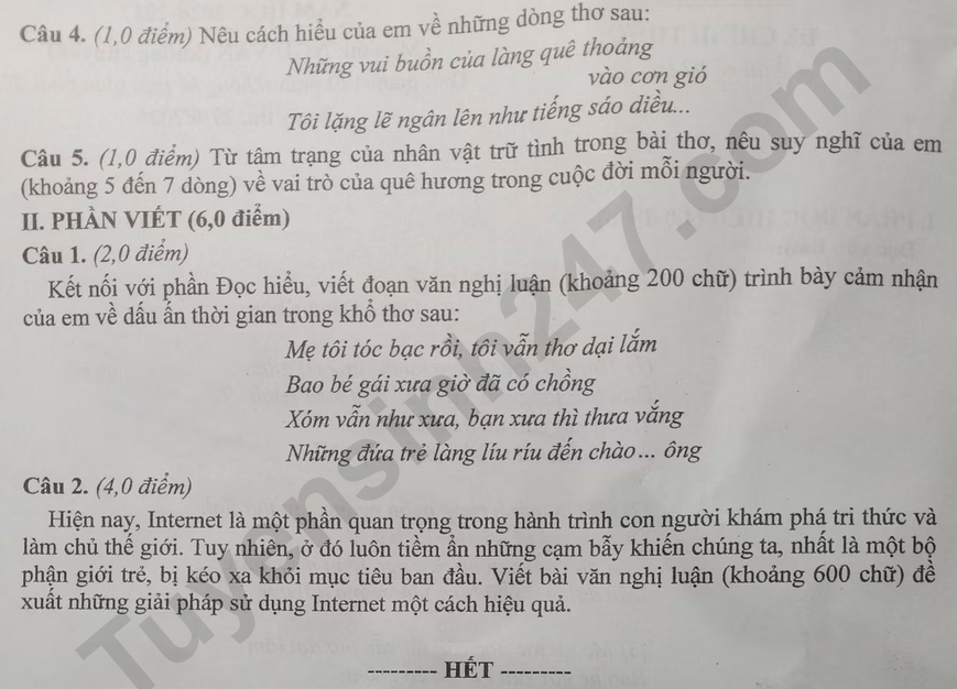 Dap an de thi vao lop 10 mon Van - Gia Lai 2026