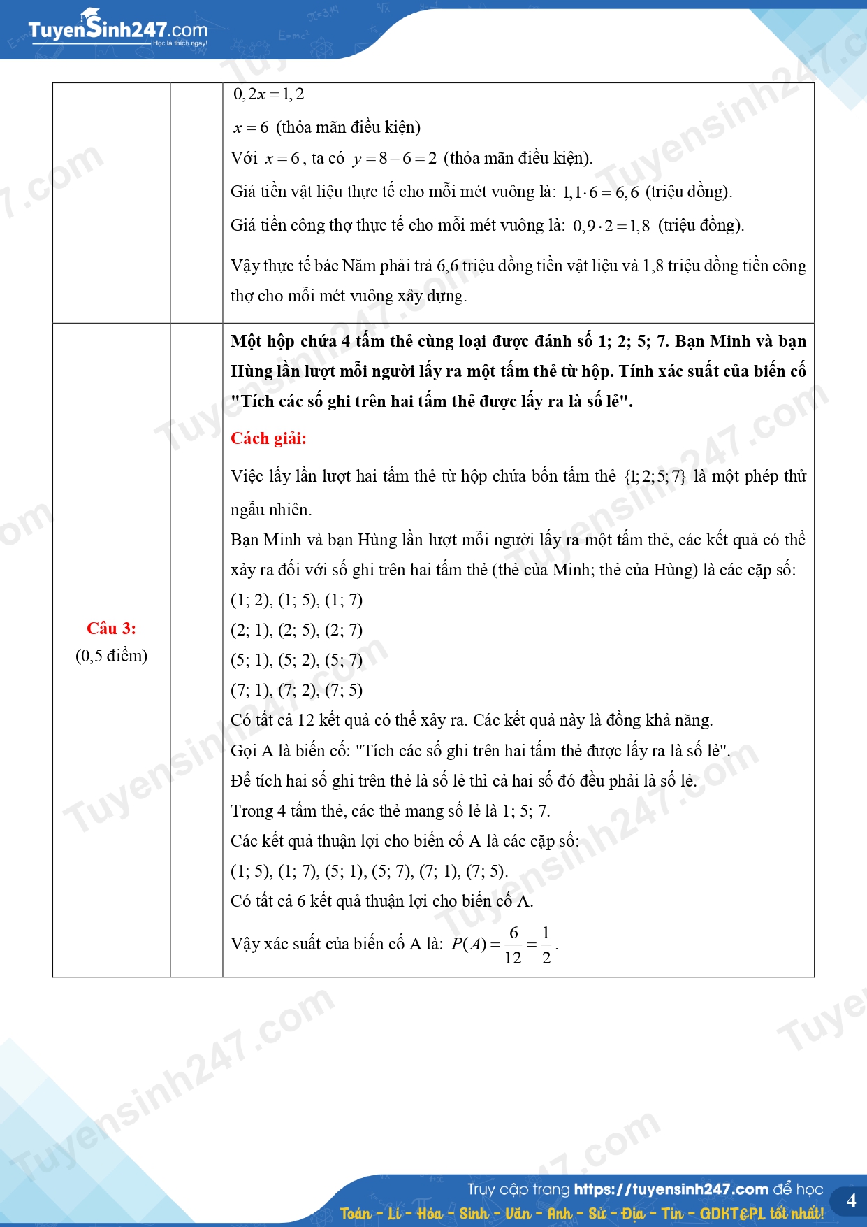 Dap an de thi lop 10 mon Toan - Can Tho 2026