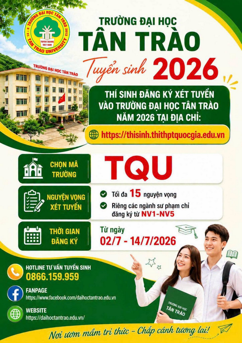 Diem san xet tuyen Dai hoc Tan Trao (TQU) 2026 