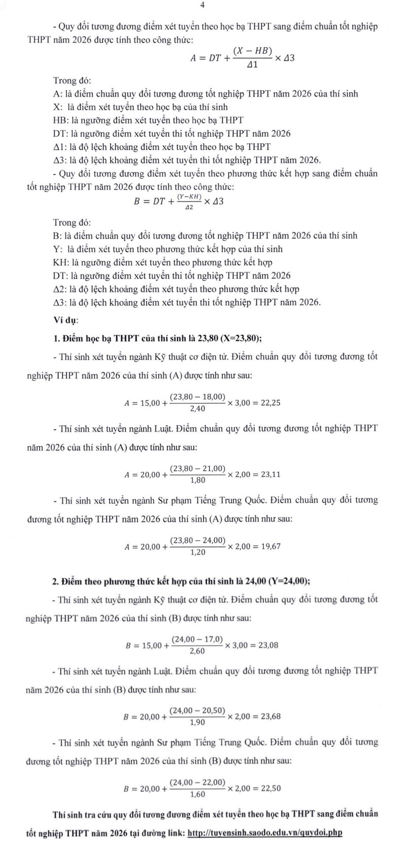 Diem san xet tuyen va quy doi tuong duong Dai hoc Sao Do (SDU) 2026