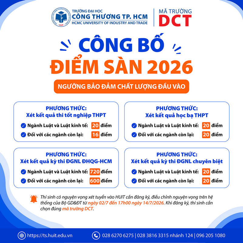 Diem san xet tuyen Dai hoc Cong thuong TPHCM (HUIT) 2026