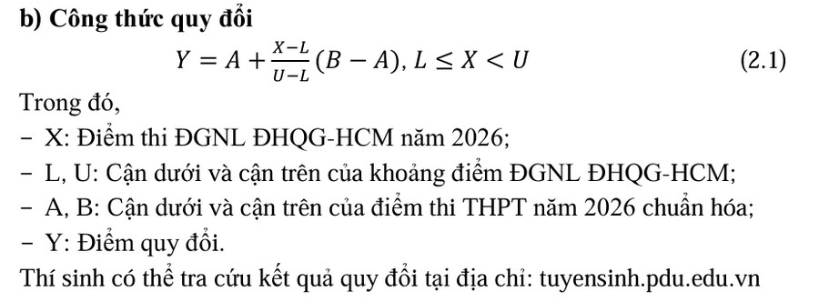 Diem san va bang quy doi tuong duong Dai hoc Pham Van Dong (PDU) 2026
