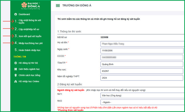 Huong dan nhap hoc truc tuyen Dai hoc Dong A (UDA) 2026