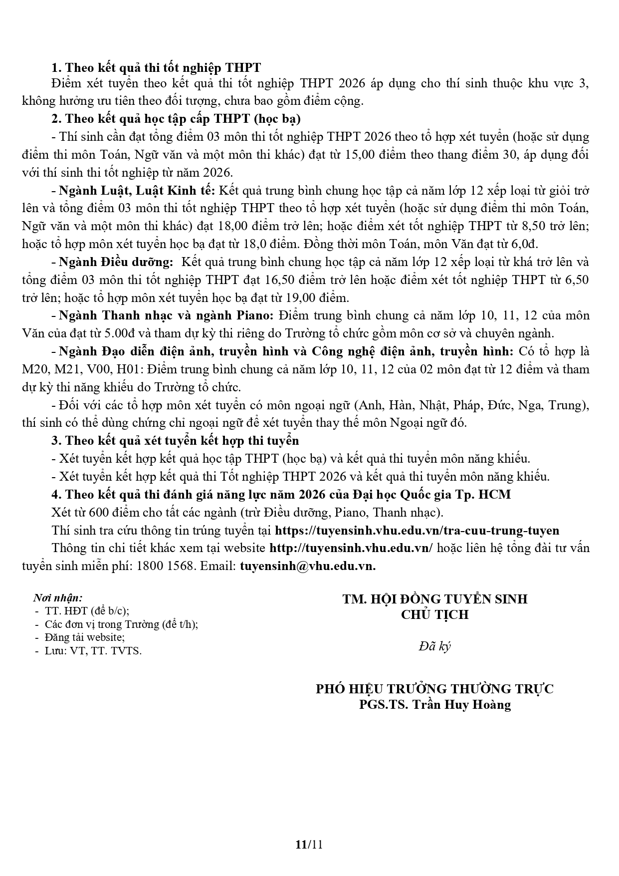 Da co diem chuan Dai hoc Van hien (VHU) nam 2026