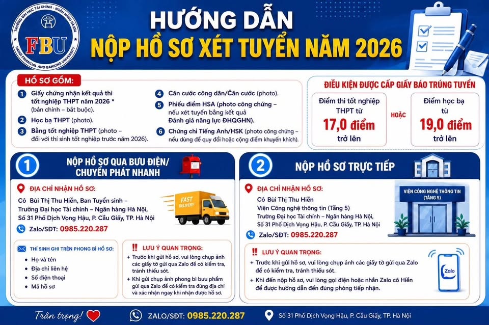 Xet tuyen bo sung Dai hoc Tai chinh Ngan hang Ha Noi (FBU) 2026