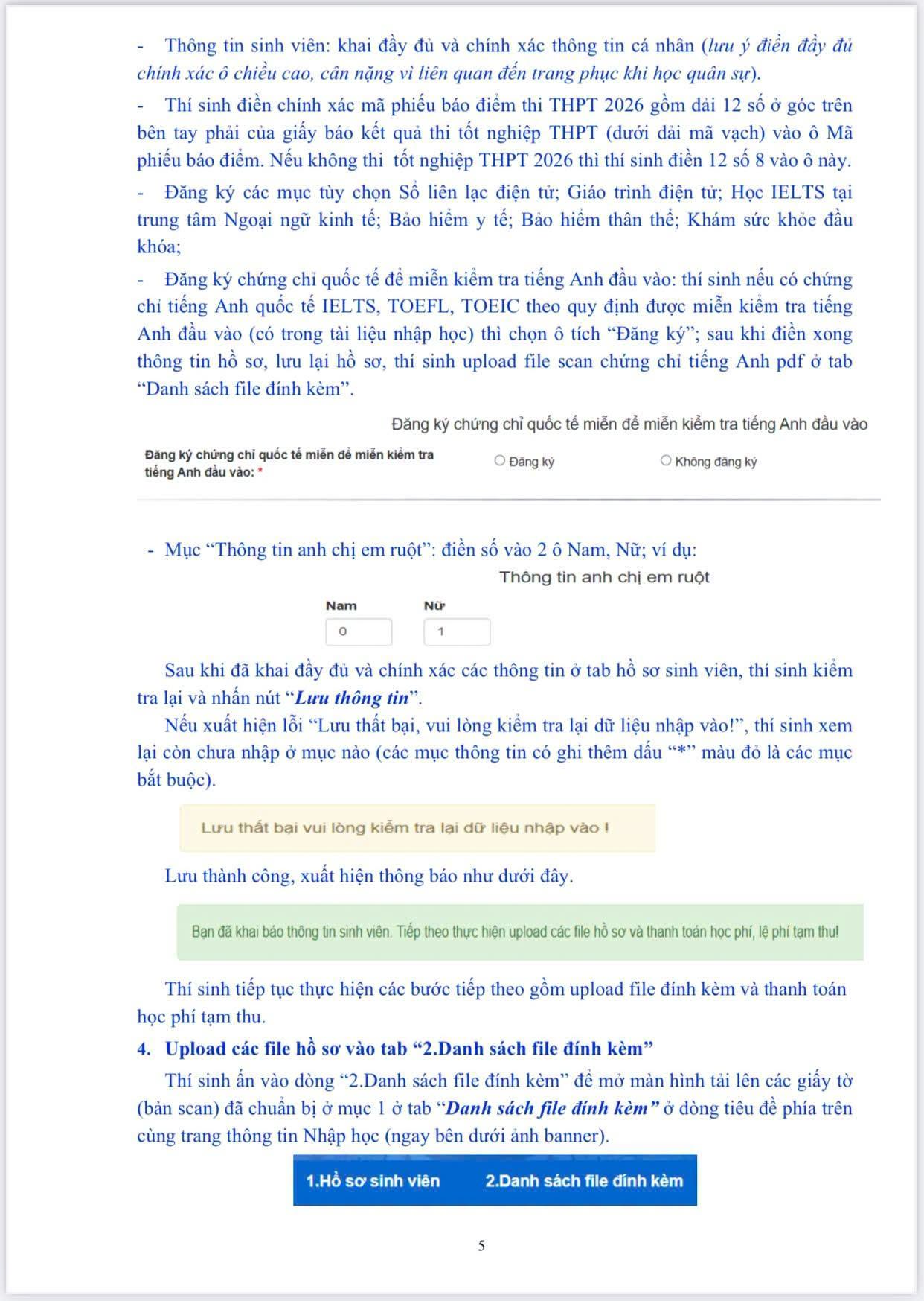 Ho so va huong dan nhap hoc DH Kinh te Quoc dan (NEU) 2026