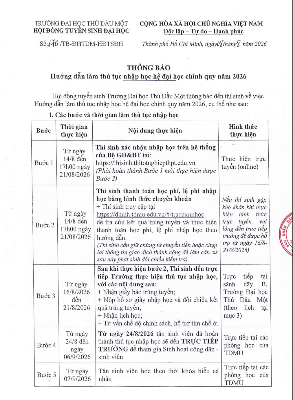 Huong dan nhap hoc DH Thu Dau Mot (TDMU) 2026