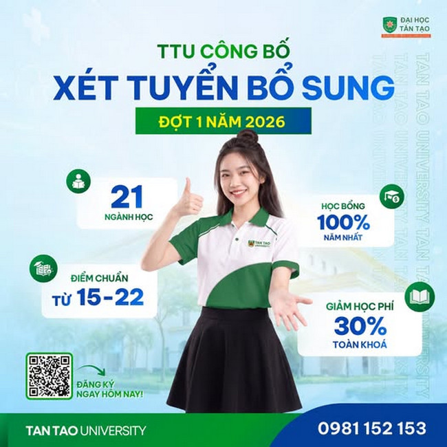 Dai hoc Tan Tao (TTU) thong bao xet tuyen bo sung 2026
