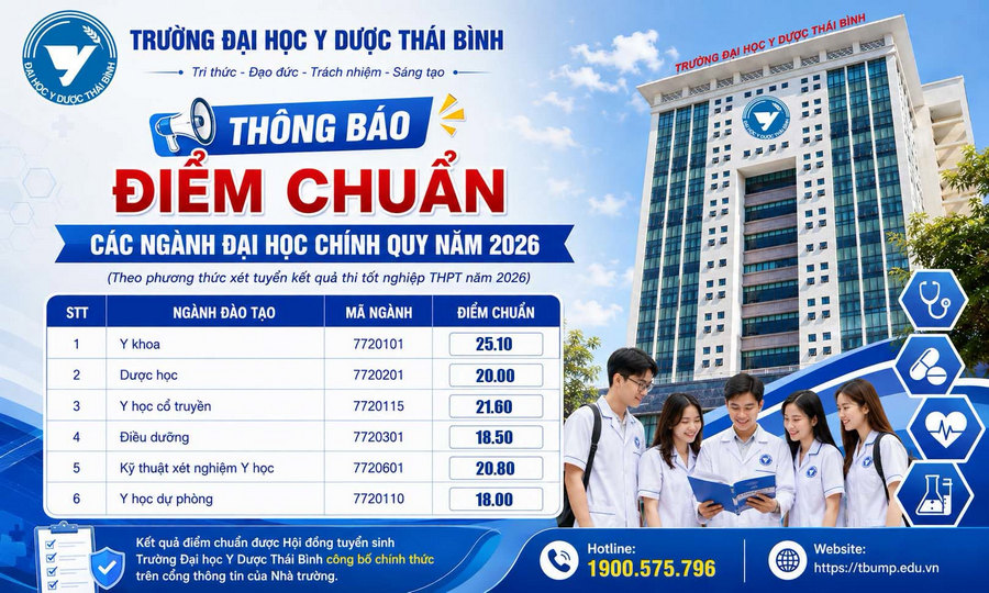 Da co diem chuan Dai hoc Y duoc Thai Binh (TBUMP) 2026