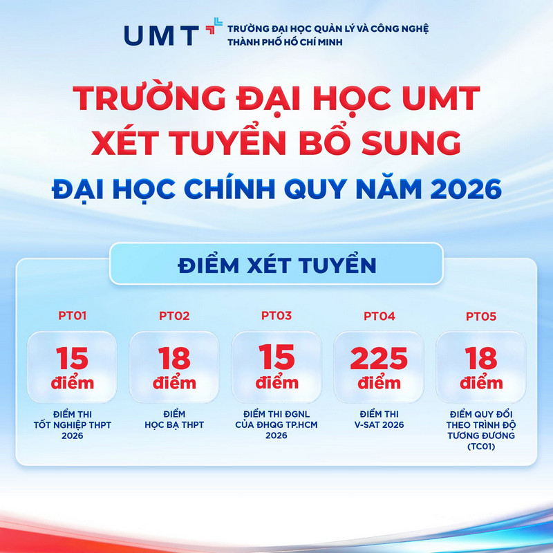 Truong Dai hoc Quan ly va Cong nghe TPHCM (UMT) tuyen sinh bo sung dai hoc chinh quy