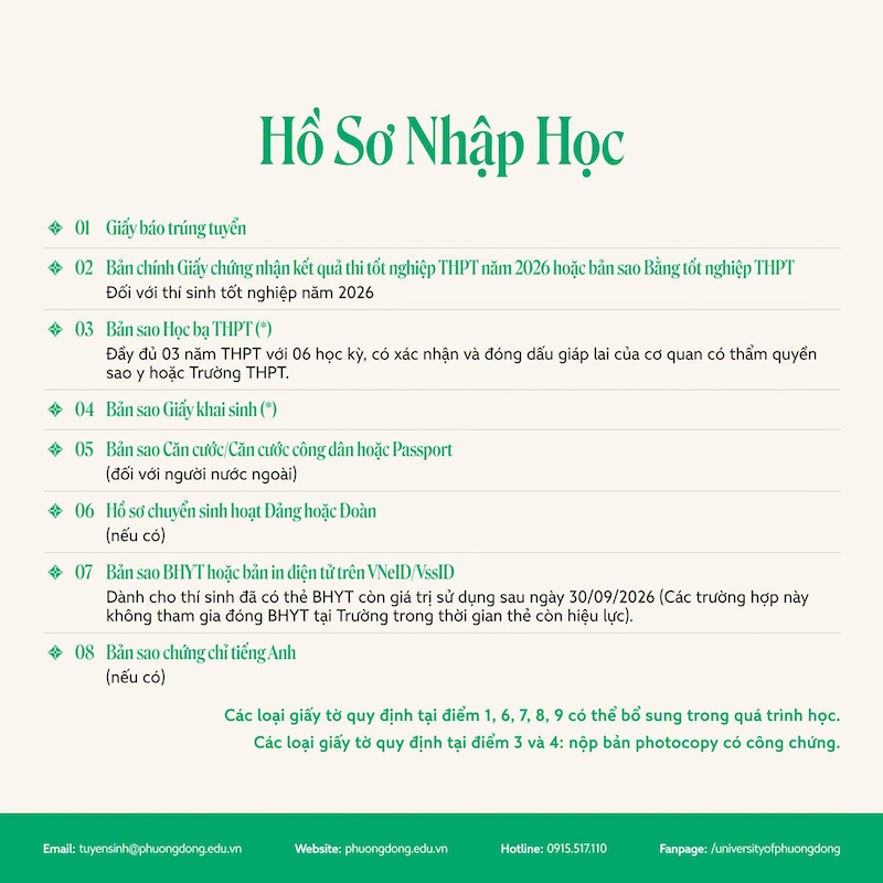 Thoi gian va ho so nhap hoc DH Phuong Dong (UPD) 2026
