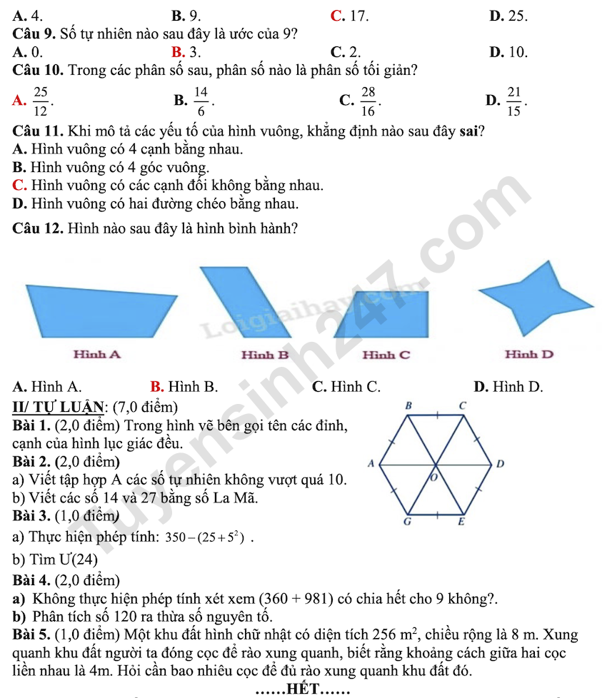 De kiem tra giua ki 1 mon Toan lop 6 THCS Phuong Dong 2025 - 2026