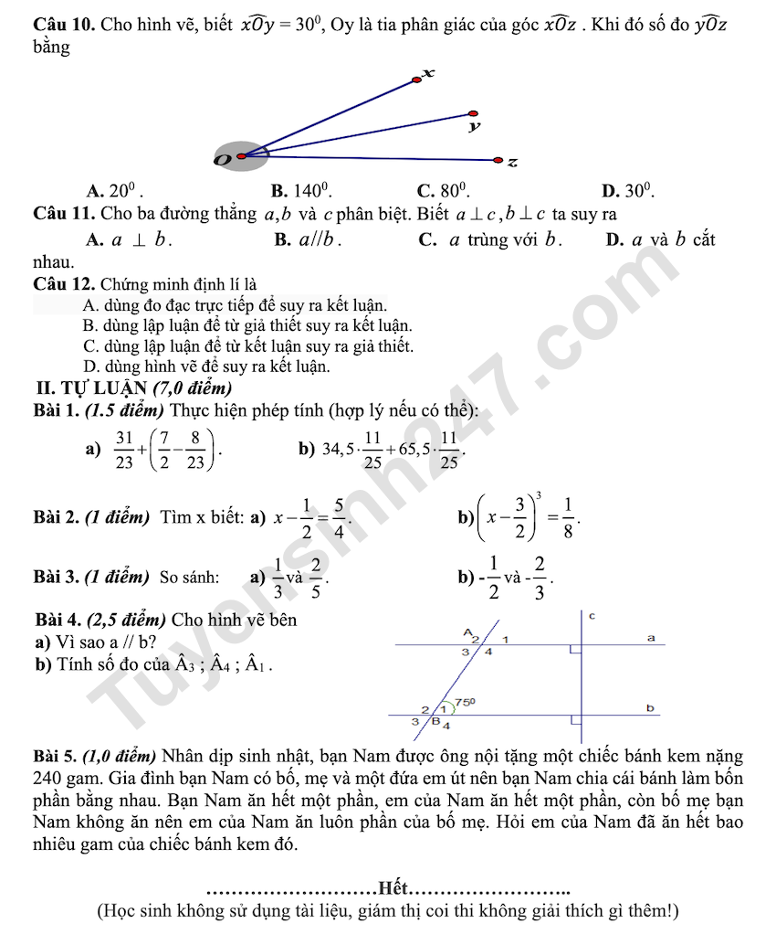 De thi giua HK1 mon Toan lop 7 THCS Phuong Dong 2025 - 2026