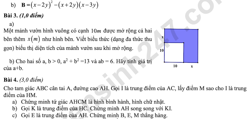 De kiem tra giua HK1 mon Toan lop 8 THCS Que Thuan 2025 - 2026