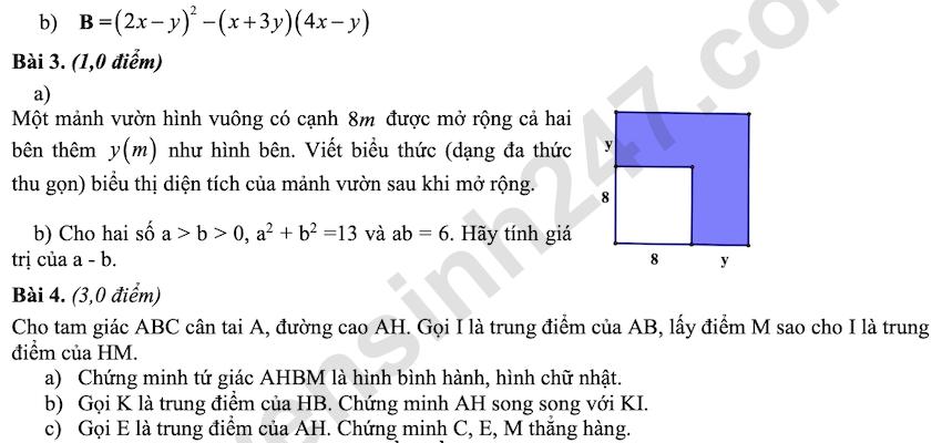 De kiem tra giua HK1 mon Toan lop 8 THCS Que Thuan 2025 - 2026
