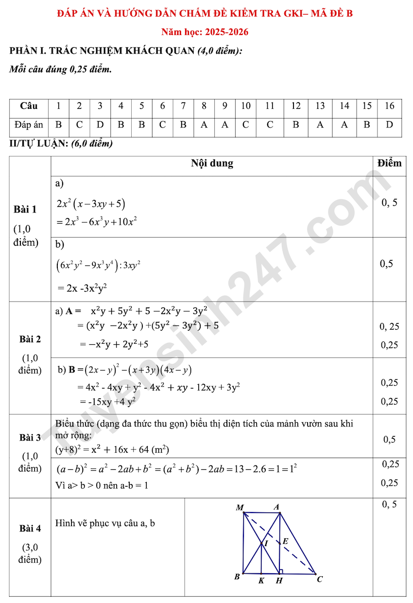 De kiem tra giua HK1 mon Toan lop 8 THCS Que Thuan 2025 - 2026