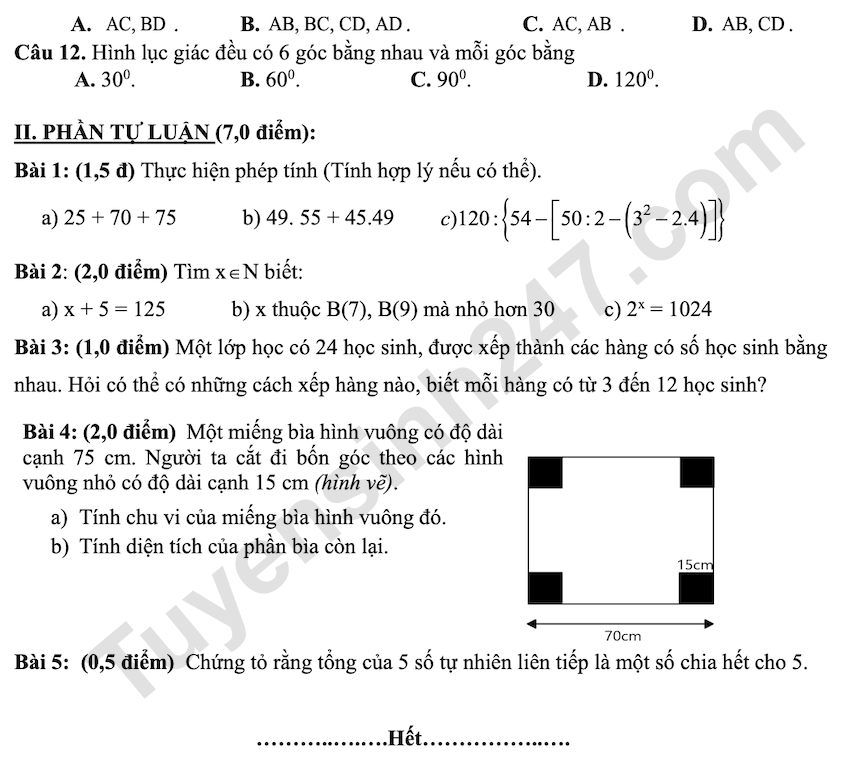 De kiem tra giua ki 1 lop 6 mon Toan THCS Que Thuan 2025 - 2026