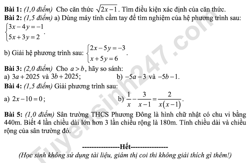 De kiem tra giua HK1 mon Toan lop 9 THCS Phuong Dong 2025 - 2026 