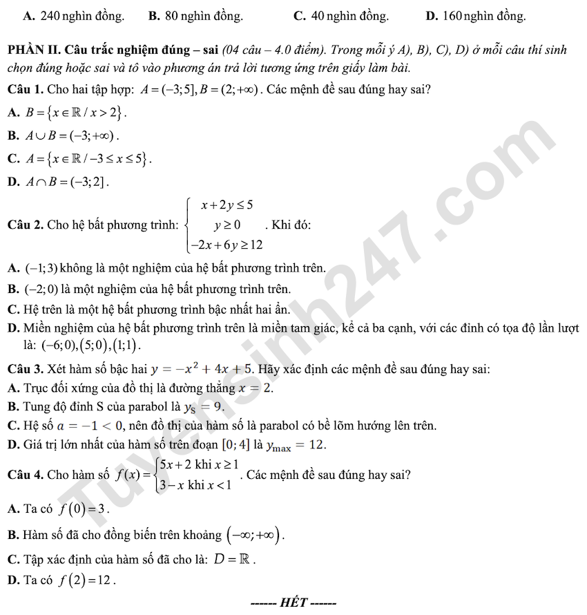 De kiem tra giua HK1 mon Toan lop 10 THPT Chuyen Vi Thanh 2025 - 2026