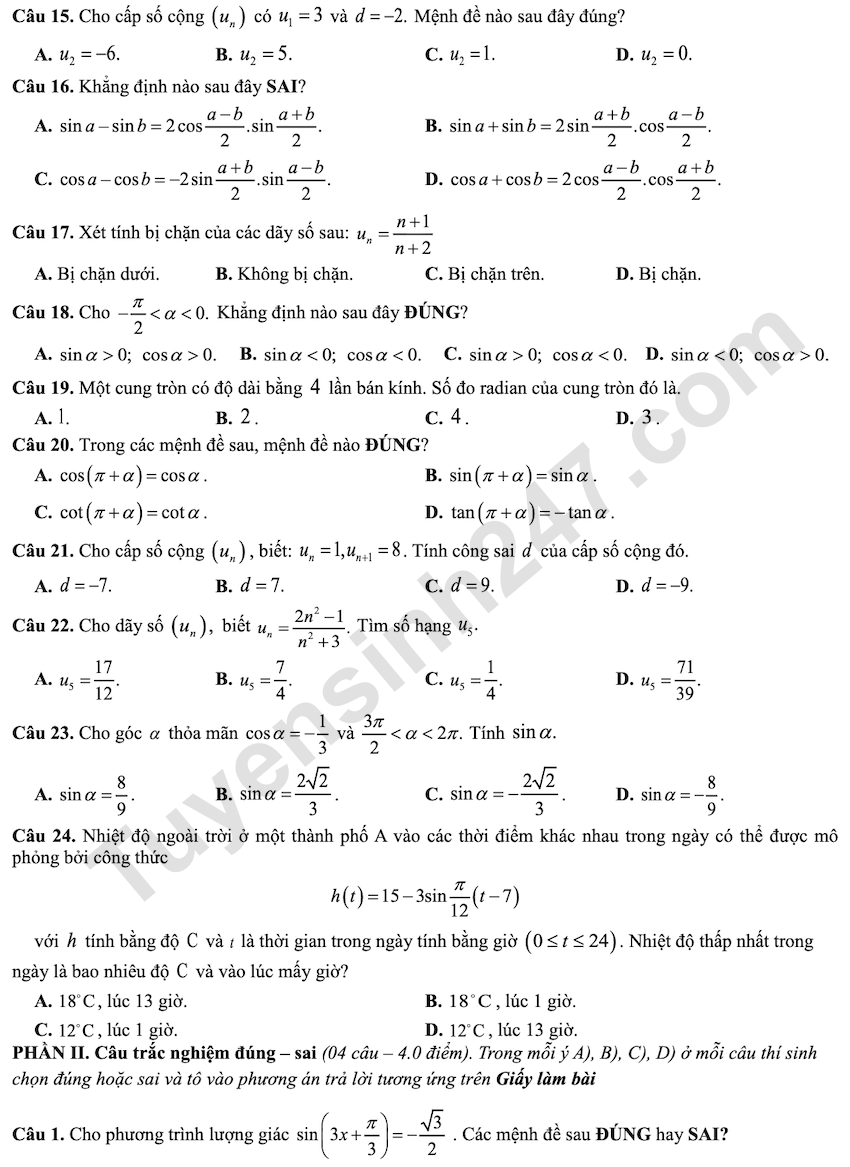 De thi giua HK1 mon Toan lop 11 THPT Chuyen Vi Thanh 2025 - 2026