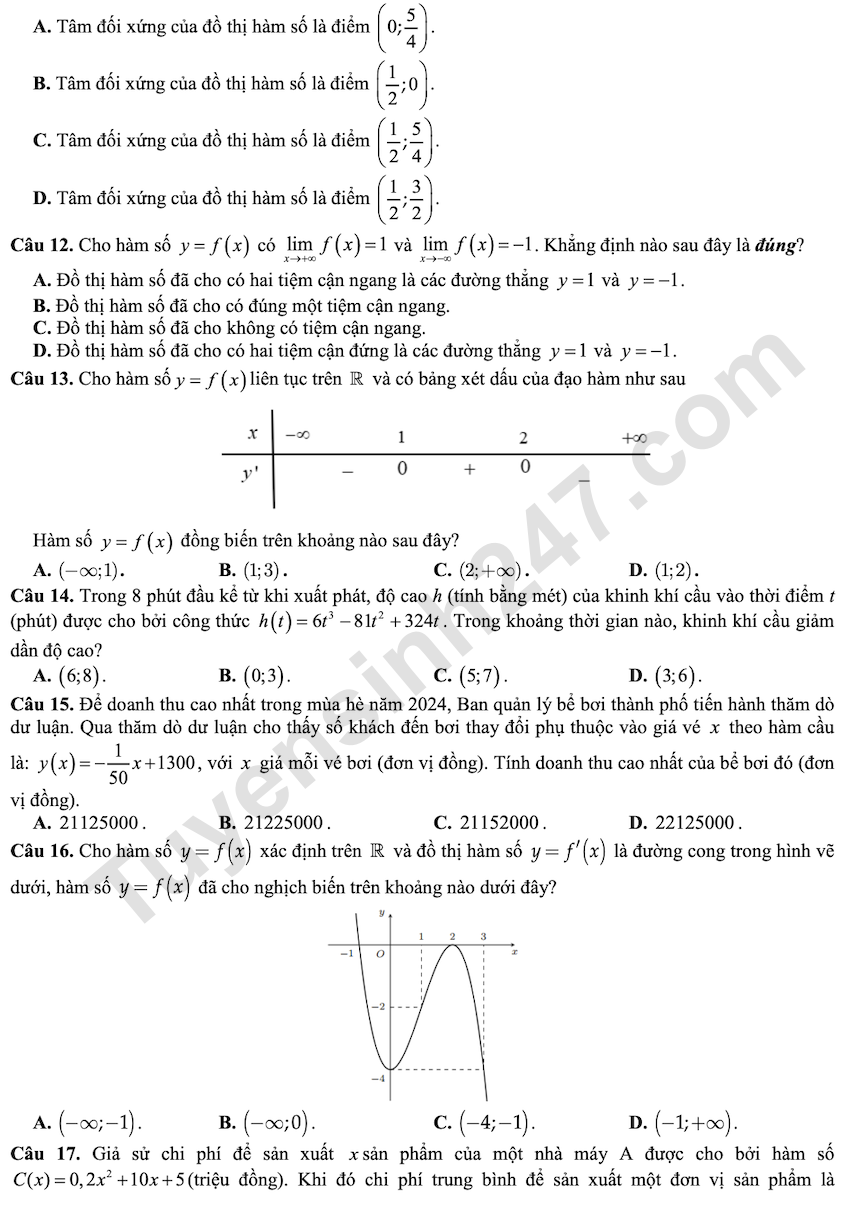 De kiem tra giua ki 1 mon Toan lop 12 THPT Chuyen Vi Thanh 2025 - 2026