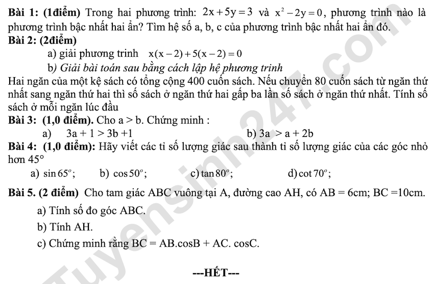 De thi giua ki 1 lop 9 mon Toan THCS Que Thuan 2025 - 2026