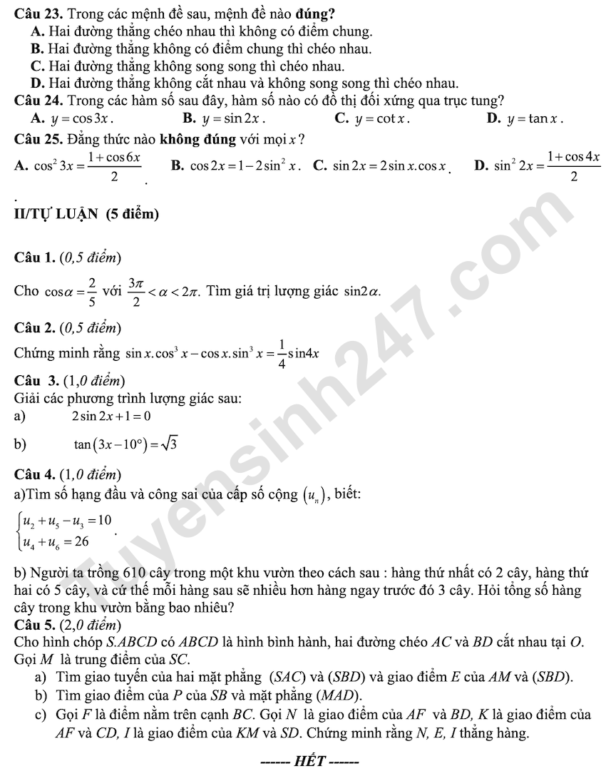 De kiem tra giua ki 1 lop 12 mon Toan THPT An Lac 2025 - 2026