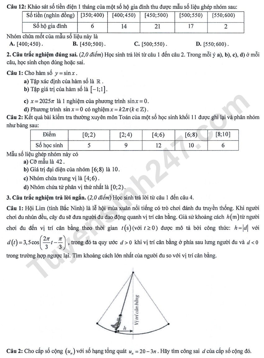 De kiem tra giua HK1 mon Toan lop 11 THPT Duy Tan 2025 - 2026