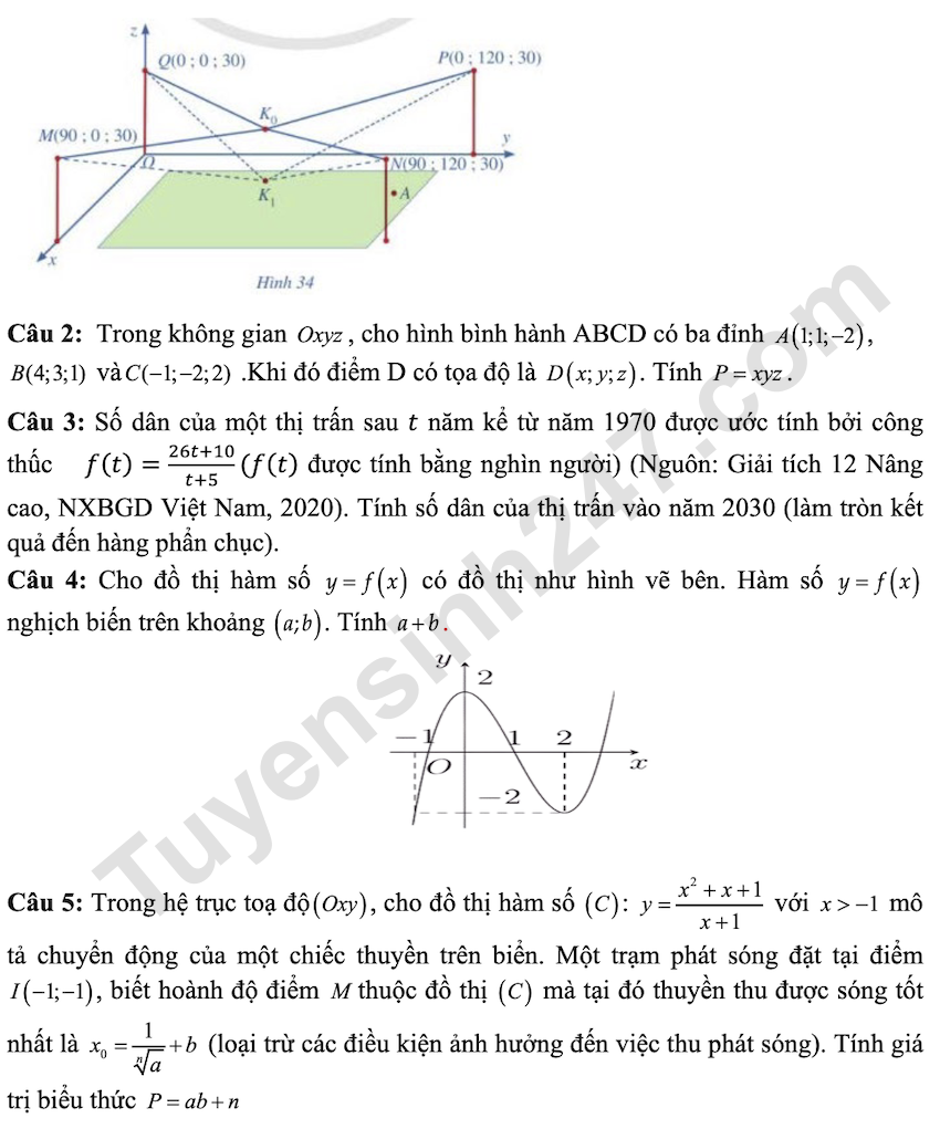 De kiem tra giua HK1 lop 12 mon Toan THPT Le Hong Phong 1 2025 - 2026