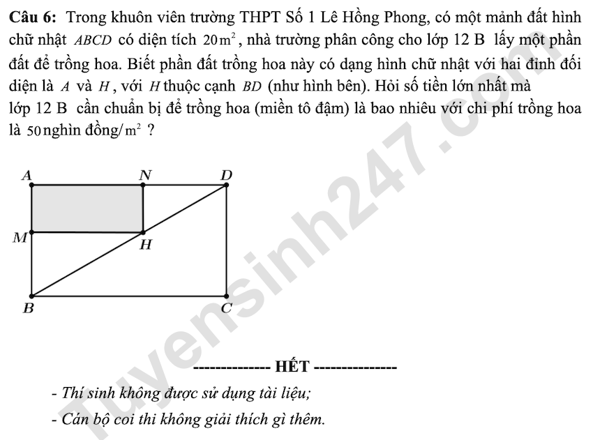 De kiem tra giua HK1 lop 12 mon Toan THPT Le Hong Phong 1 2025 - 2026