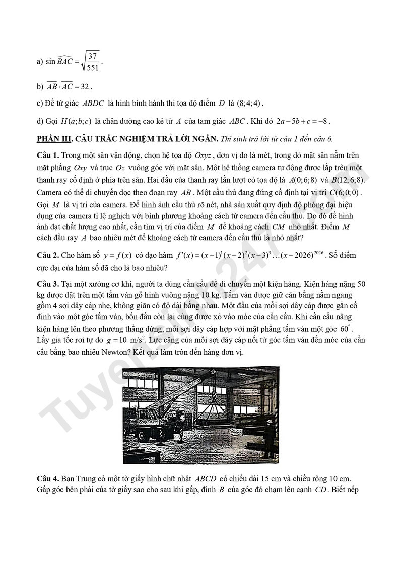 De thi GK1 lop 12 mon Toan - Truong THPT Thang Long 2026
