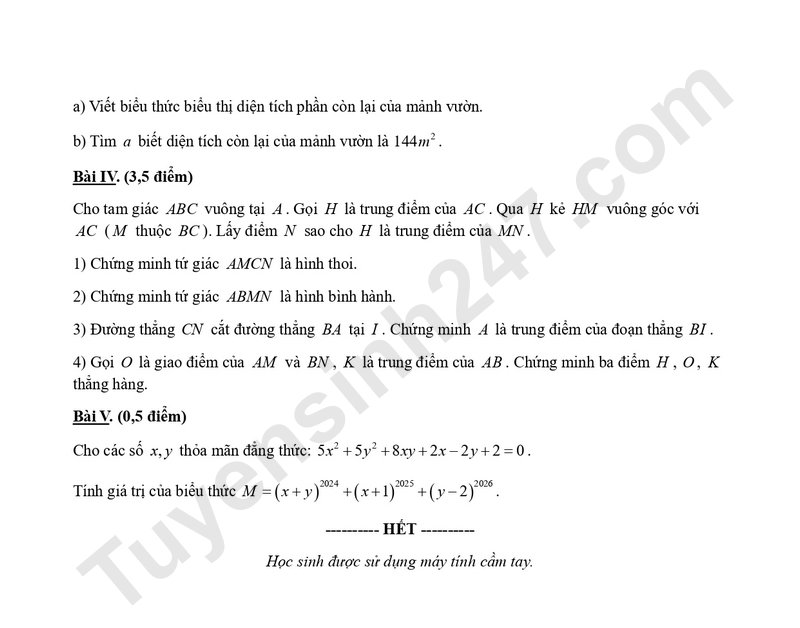 De thi GK1 mon Toan lop 8 nam 2026 - Truong Thuc nghiem KHGD (Dap an chi tiet)