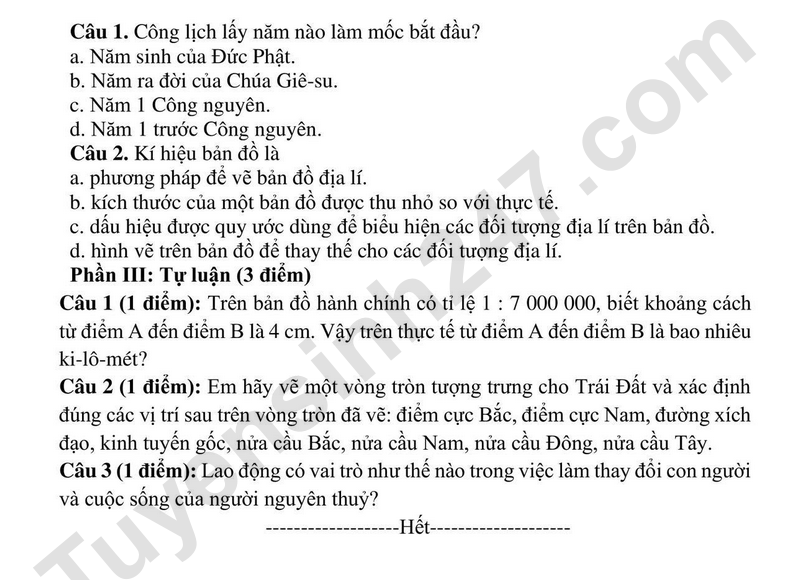 De thi giua ki 1 mon Su va Dia lop 6 2026 - THCS Bat Trang (Co dap an)
