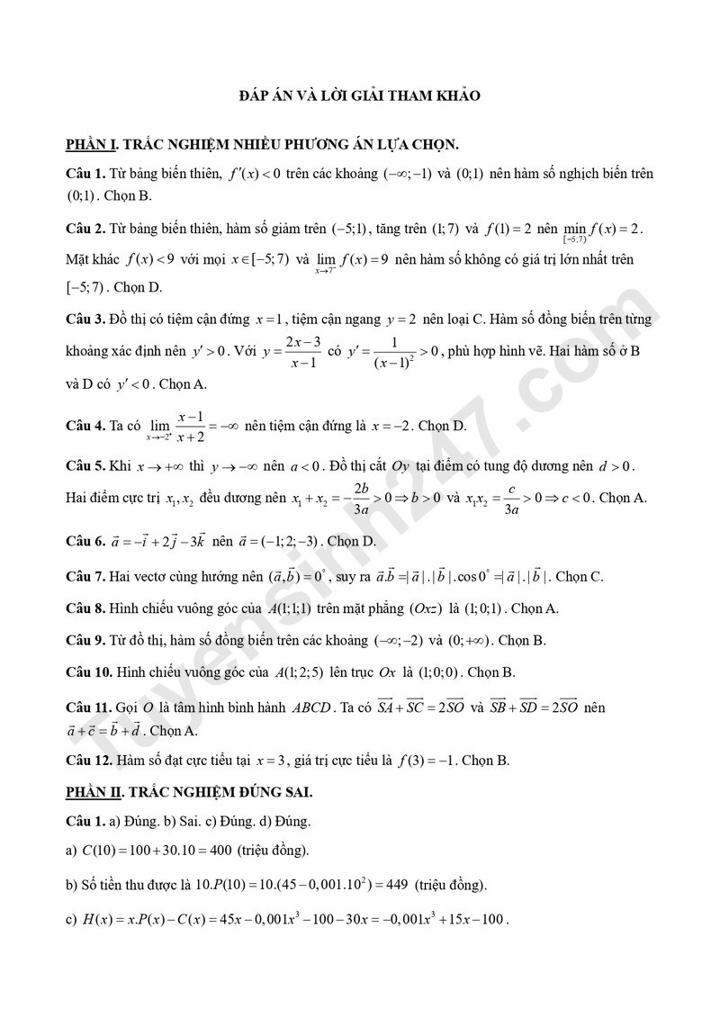 De kiem tra giua hoc ki 1 mon Toan 12 nam 2026 - Truong THPT Xuan Phuong (Co dap an chi tiet)