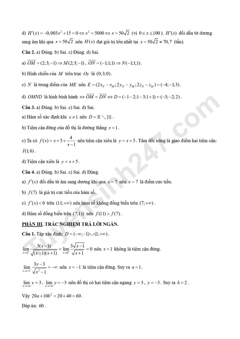 De kiem tra giua hoc ki 1 mon Toan 12 nam 2026 - Truong THPT Xuan Phuong (Co dap an chi tiet)