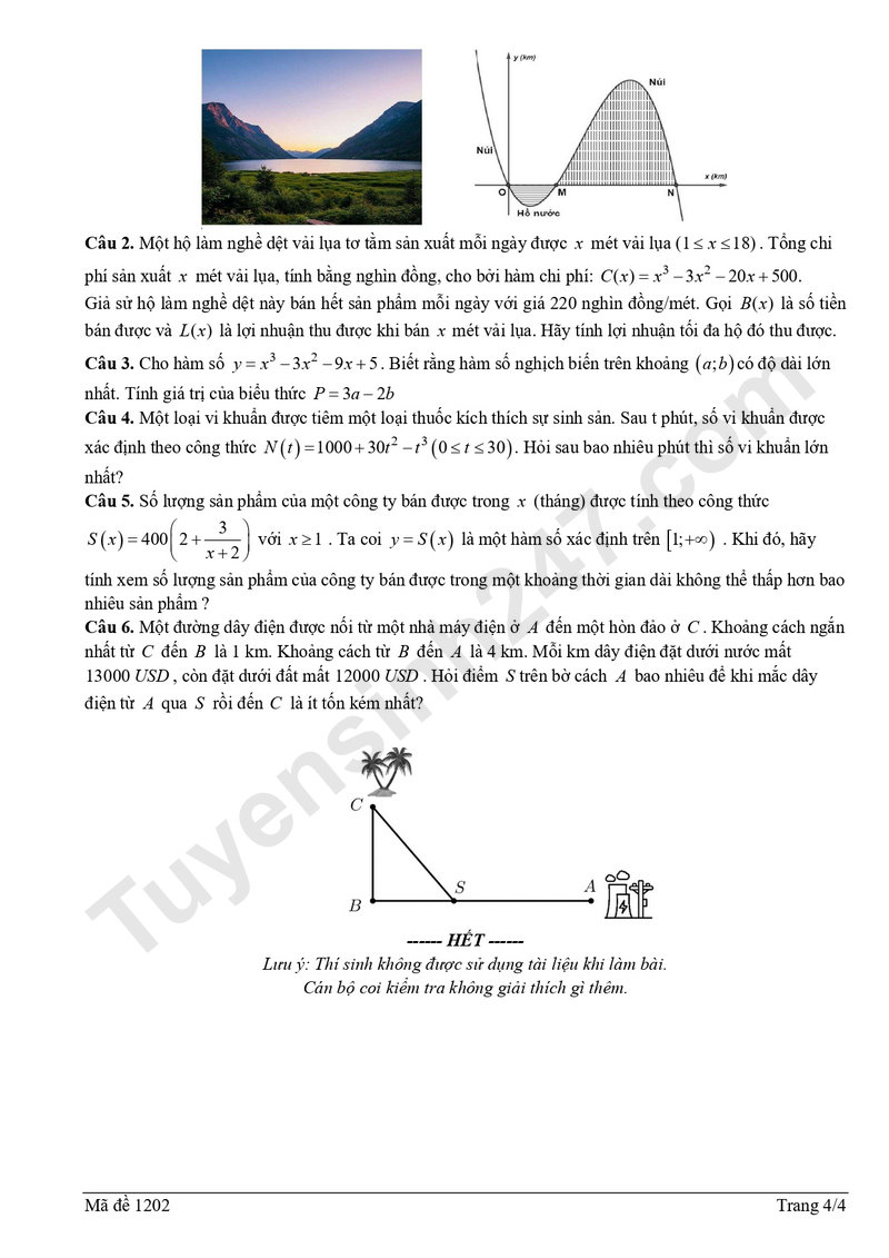 De giua ki 1 mon Toan 12 truong TH-THCS-THPT Tre Viet 2026